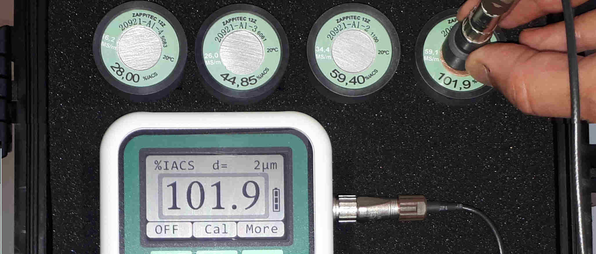 Model 12Z Conductivity Meter checking copper standard block